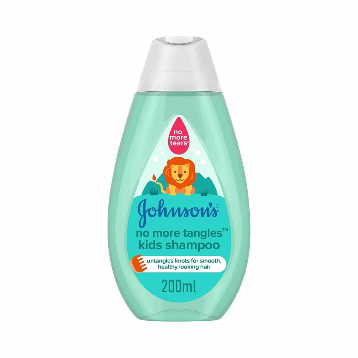 Refect Beauty Johnsons No More Tangles kids shampoo in a 200ml teal bottle with a cute lion illustration.