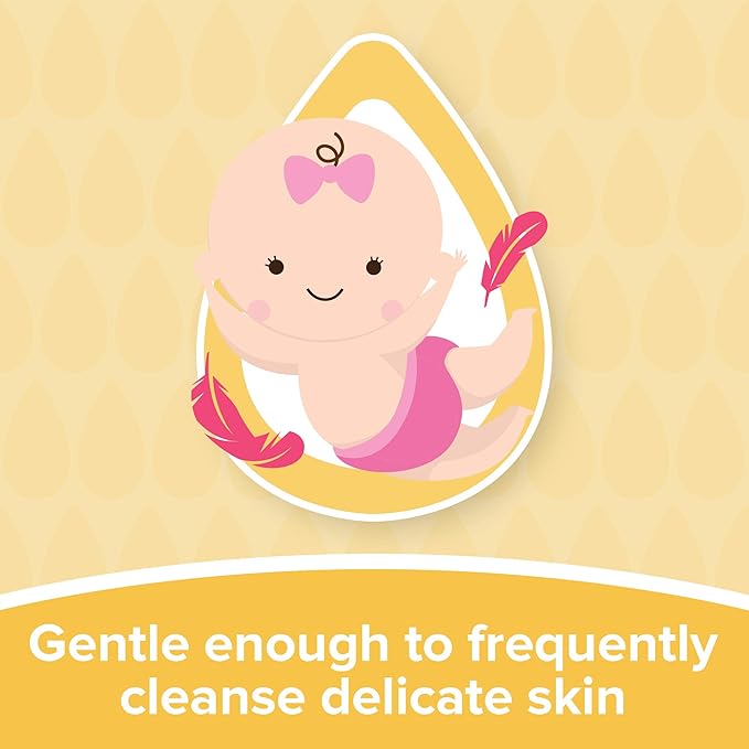 Refect Beauty Johnson's Extra Sensitive Baby Wipes packaging featuring a cute baby illustration on a soft yellow background