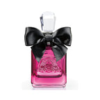 Refect Beauty Juicy Couture Viva La Juicy Noir perfume bottle in deep pink glass with a large black satin bow