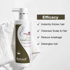 Refect Beauty Karseell Maca Power anti-hair loss conditioner bottle with pump dispenser on a white towel background