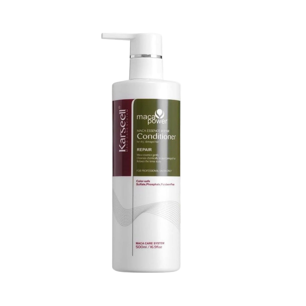 Refect Beauty Karseell Maca Power anti-hair loss conditioner in a 500ml white pump bottle for damaged hair.