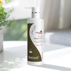 Refect Beauty Karseell Maca Power anti-hair loss shampoo bottle with a pump dispenser on a white surface.