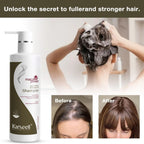 Refect Beauty Karseell Maca Power anti-hair loss shampoo bottle with before and after hair growth results