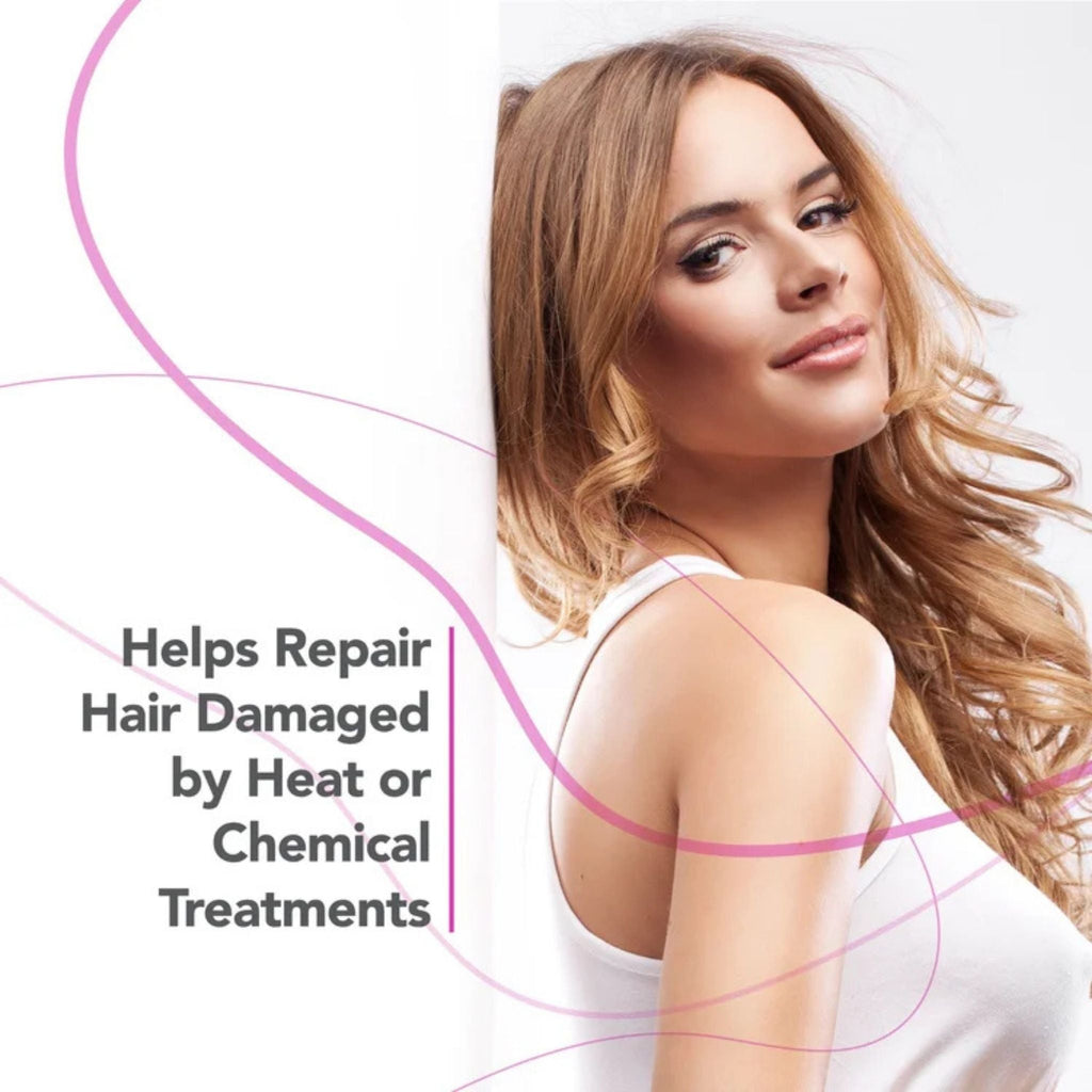 Refect Beauty Every Strand Keratin Repairing Conditioner model with healthy, shiny hair against a white background