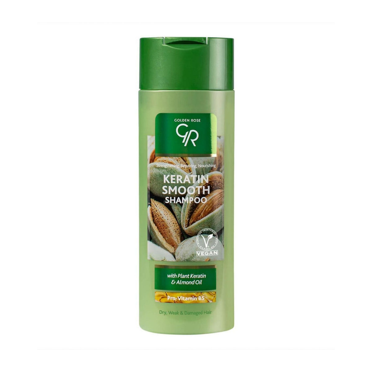 Refect Beauty Golden Rose Keratin Smooth Shampoo bottle with almond imagery for dry and damaged hair