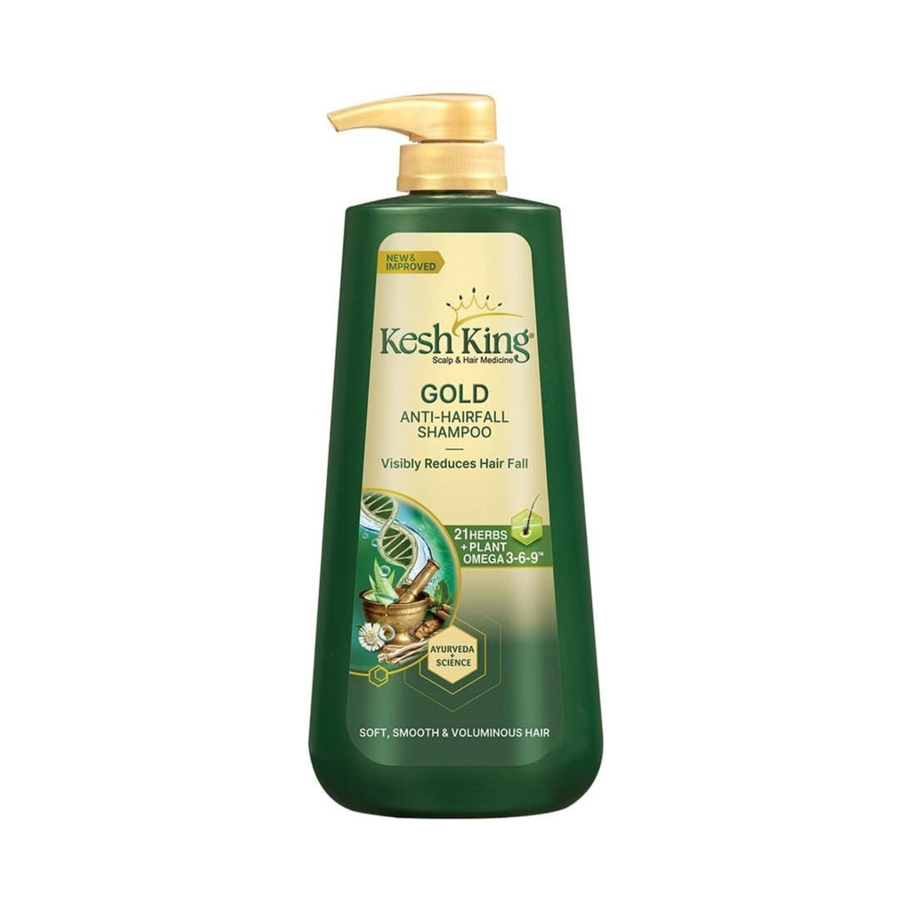 Refect Beauty Kesh King Gold Anti Hair Fall Shampoo bottle with Aloe Vera and Ayurvedic herbs for hair strengthening.