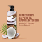 Refect Beauty Kesh King Organics Coconut Milk Shampoo bottle with coconut graphics on a soft peach background.