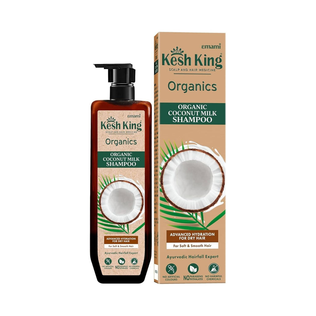 Refect Beauty Kesh King Organics Coconut Milk Shampoo bottle and packaging for hydrated, soft, and smooth hair.