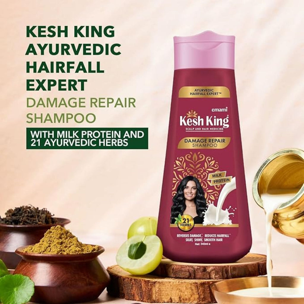 Refect Beauty Kesh King Damage Repair Shampoo bottle with herbal ingredients and milk protein for healthy hair