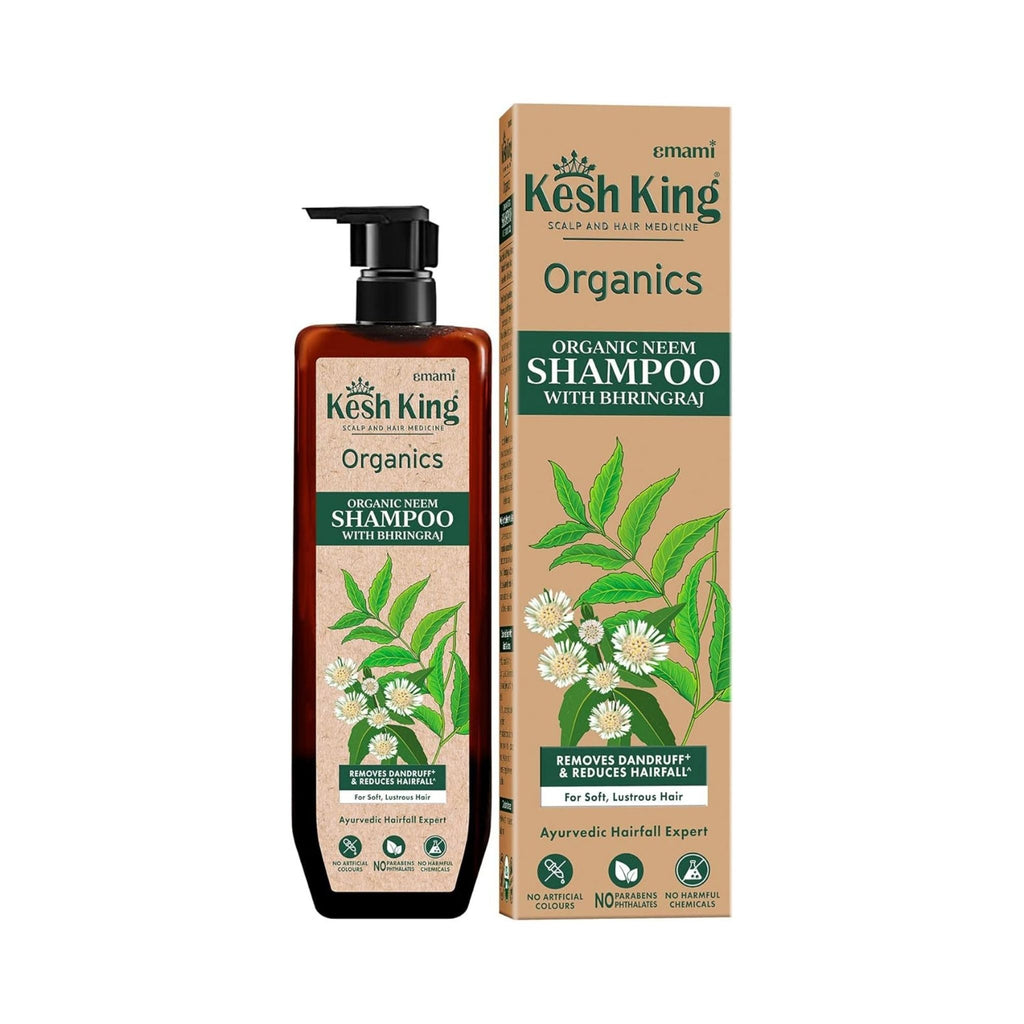 Refect Beauty Kesh King Organic Neem and Bhringraj shampoo bottle with pump dispenser and matching product box