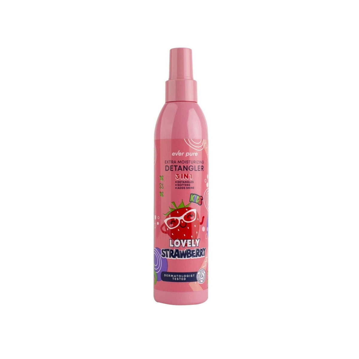 Refect Beauty Ever Pure Kids 3-in-1 strawberry scented hair detangling spray in a pink bottle