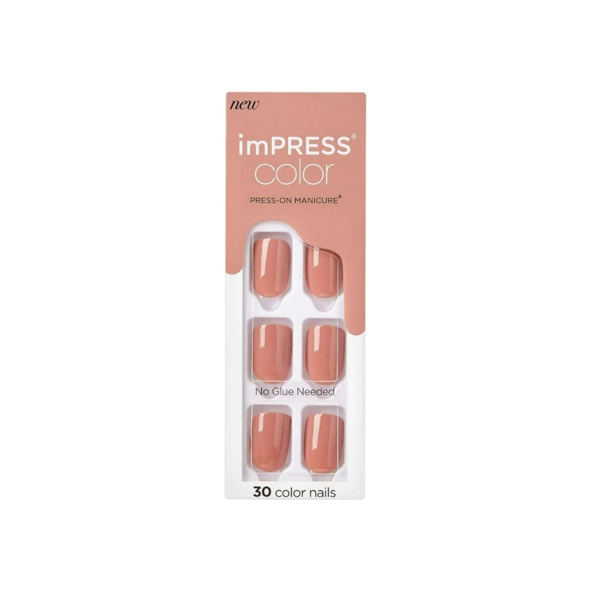 Refect Beauty KISS imPRESS caramel-colored press-on nails in packaging with 30 pieces for a salon-style manicure.