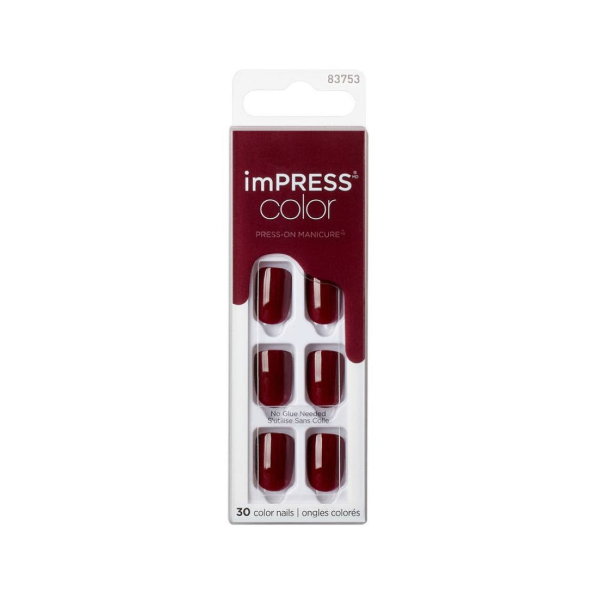 Refect Beauty KISS imPRESS Color press-on nails in I'm Not a Cinna, a glossy cinnamon-brown short manicure kit.