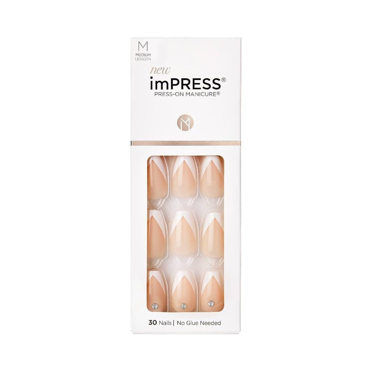 Refect Beauty KISS imPRESS So French press-on nails in a classic French manicure style with a nude base and white tips.