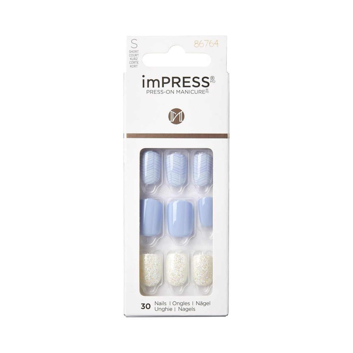 Refect Beauty Kiss imPRESS Lavender Whisper press-on nails in short length with lavender and glitter accents