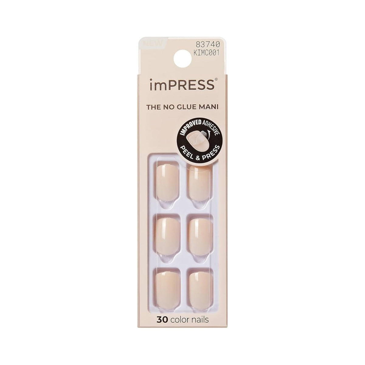 Refect Beauty KISS imPRESS Color press-on nails in Point Pink, a 30-piece kit with a glossy, short, solid pink finish.