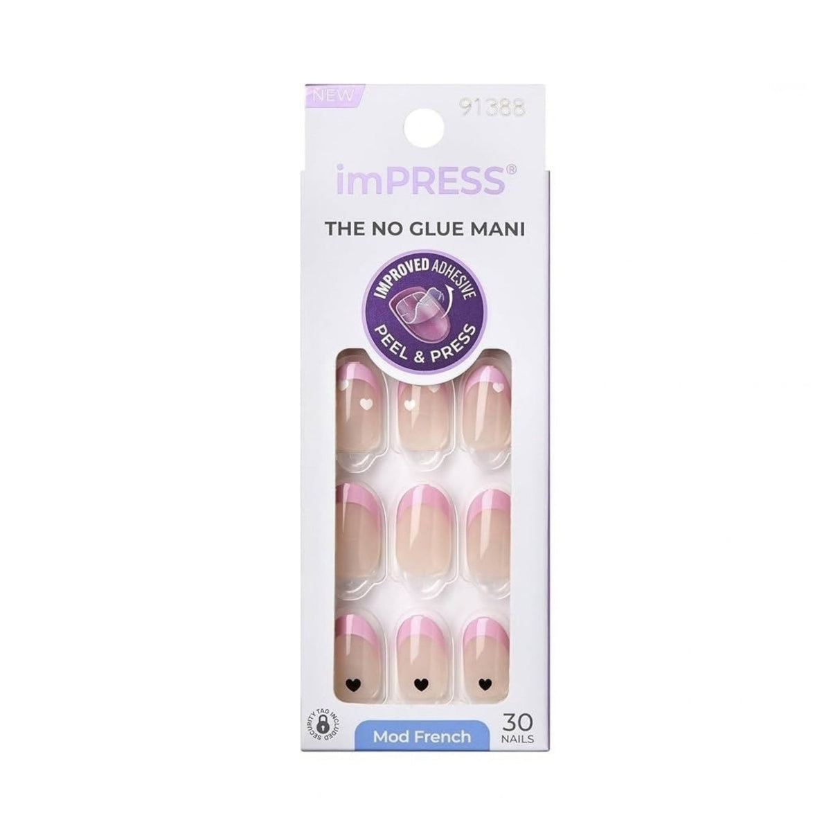 Refect Beauty KISS imPRESS press-on nails in Ditto shade featuring a pink French tip design with heart accents