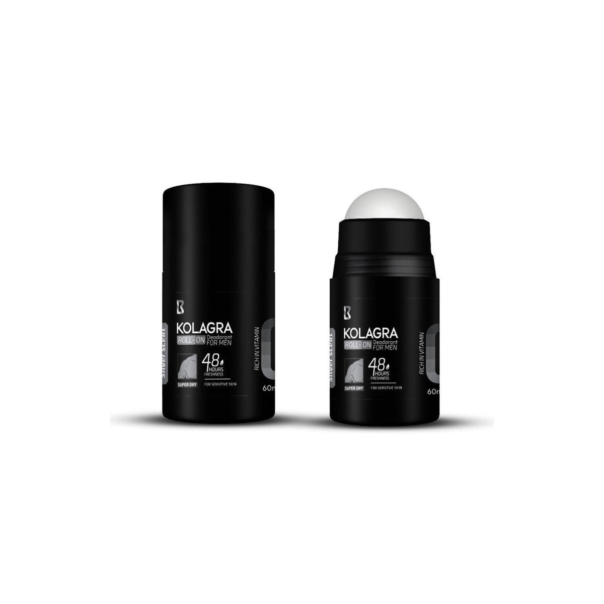 Refect Beauty Kolagra 48H roll-on deodorant for men in black packaging with silver scent label