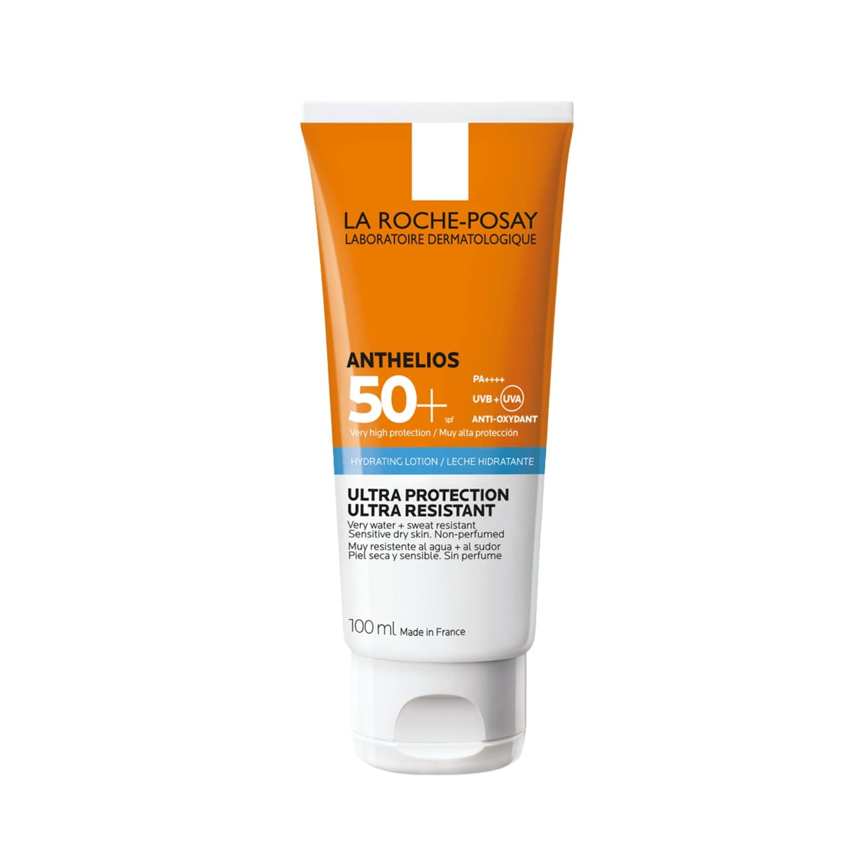 Refect Beauty La Roche-Posay Anthelios Hydrating Lotion SPF 50+ sunscreen in a 100ml orange and white squeeze tube.