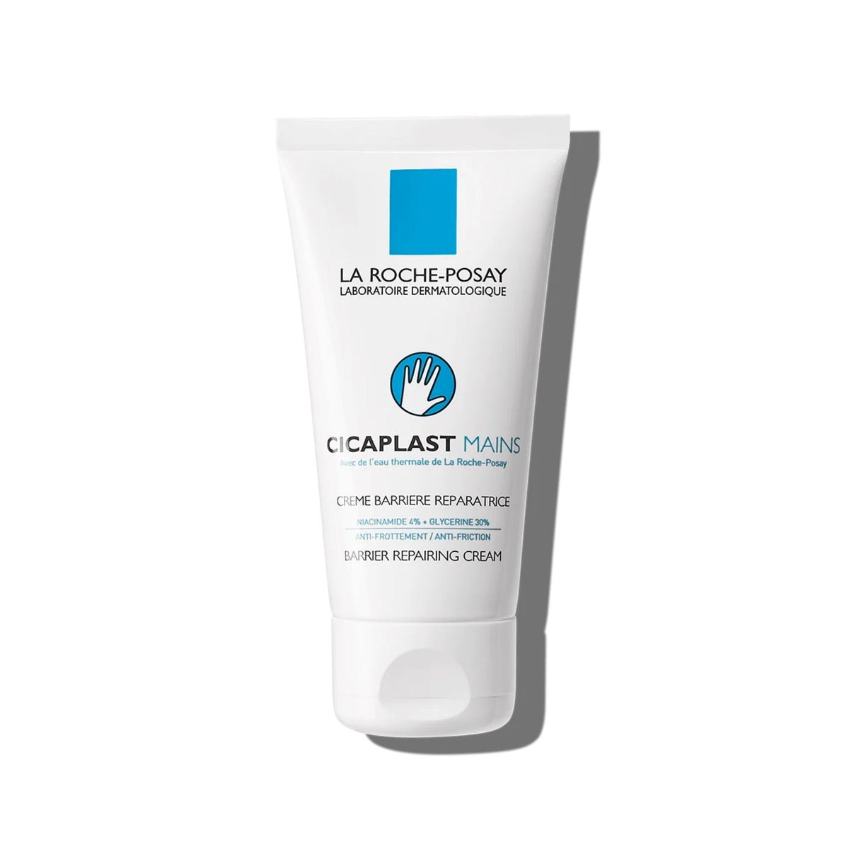 Refect Beauty La Roche Posay Cicaplast hand cream in a white squeeze tube for repairing dry and damaged skin.