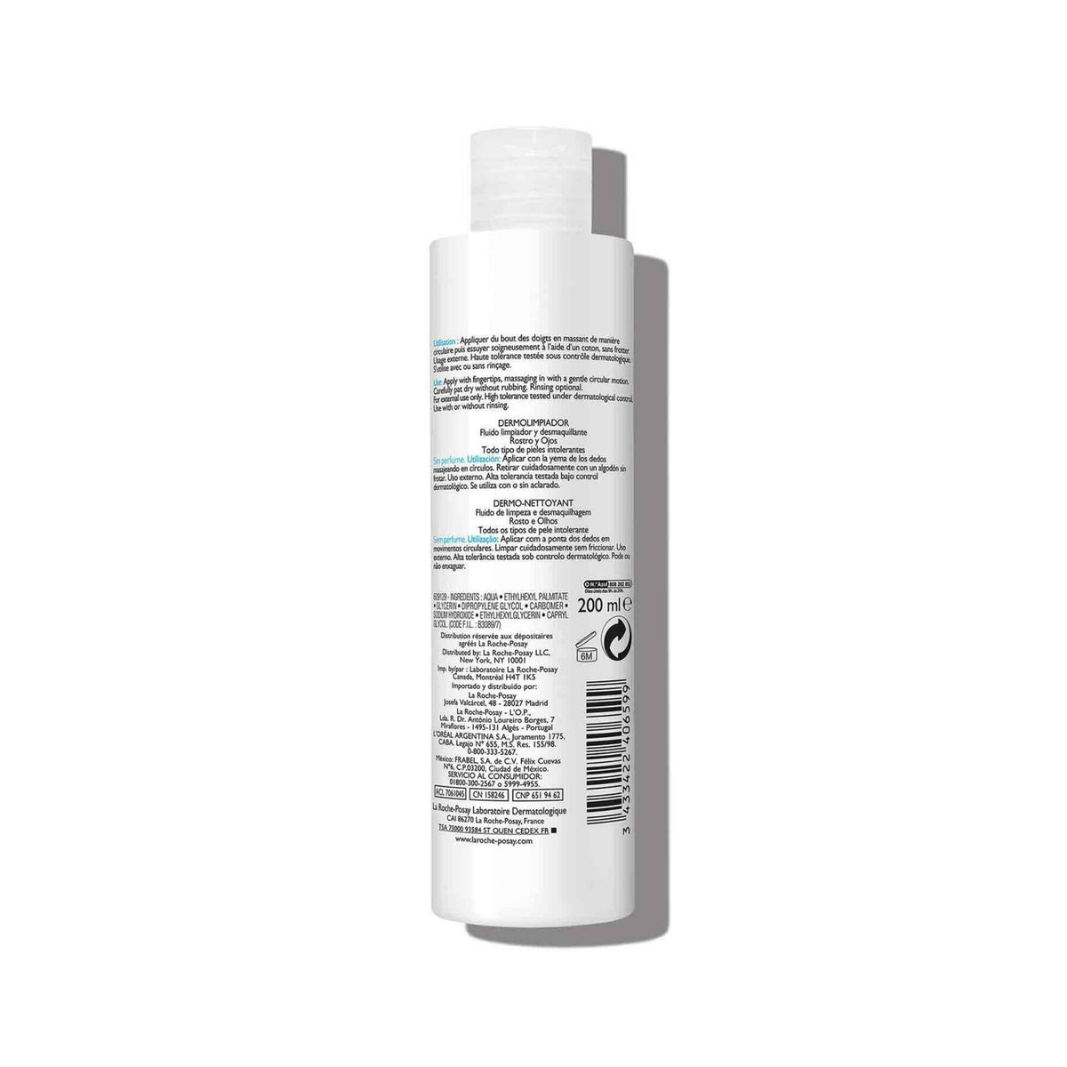 Refect Beauty La Roche-Posay Toleriane Gentle Dermo Cleanser bottle back view showing ingredients and usage instructions