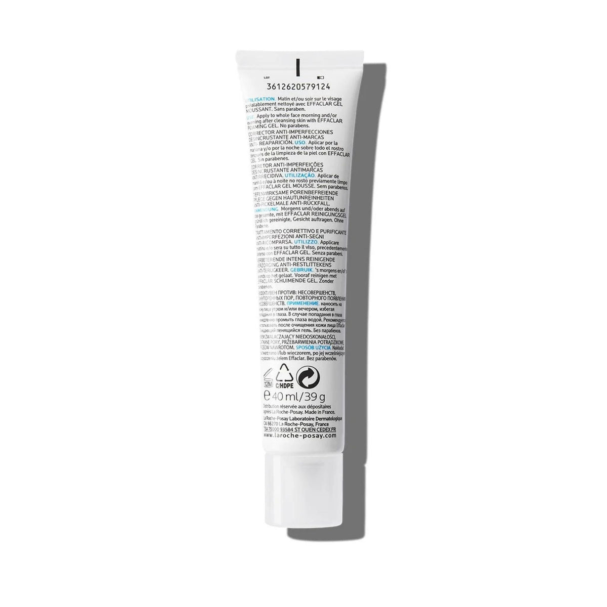 Refect Beauty La Roche-Posay Effaclar Duo+ gel-cream tube for oily, acne-prone skin, back view with product details.