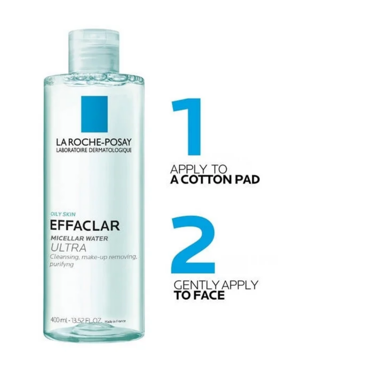 Refect Beauty La Roche-Posay Effaclar Micellar Water 400ml bottle for oily skin with application instructions