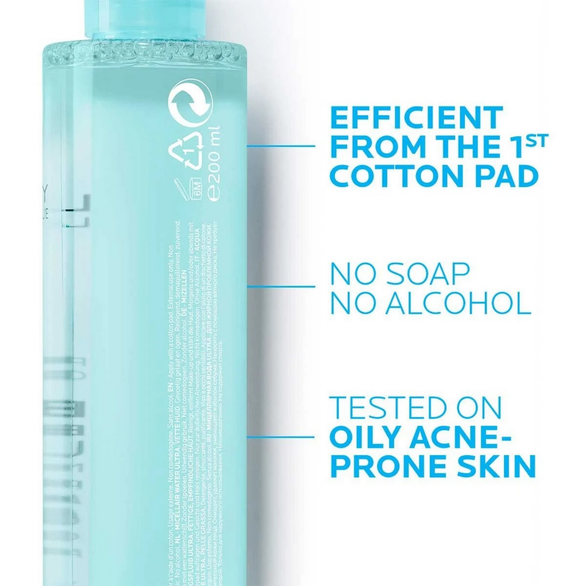 Refect Beauty La Roche-Posay Effaclar Micellar Water bottle highlighting benefits for oily and acne-prone skin.