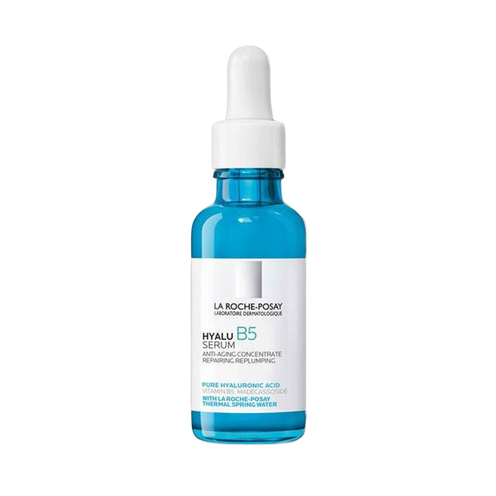Refect Beauty La Roche-Posay Hyalu B5 pure hyaluronic acid anti-aging serum in a blue glass dropper bottle