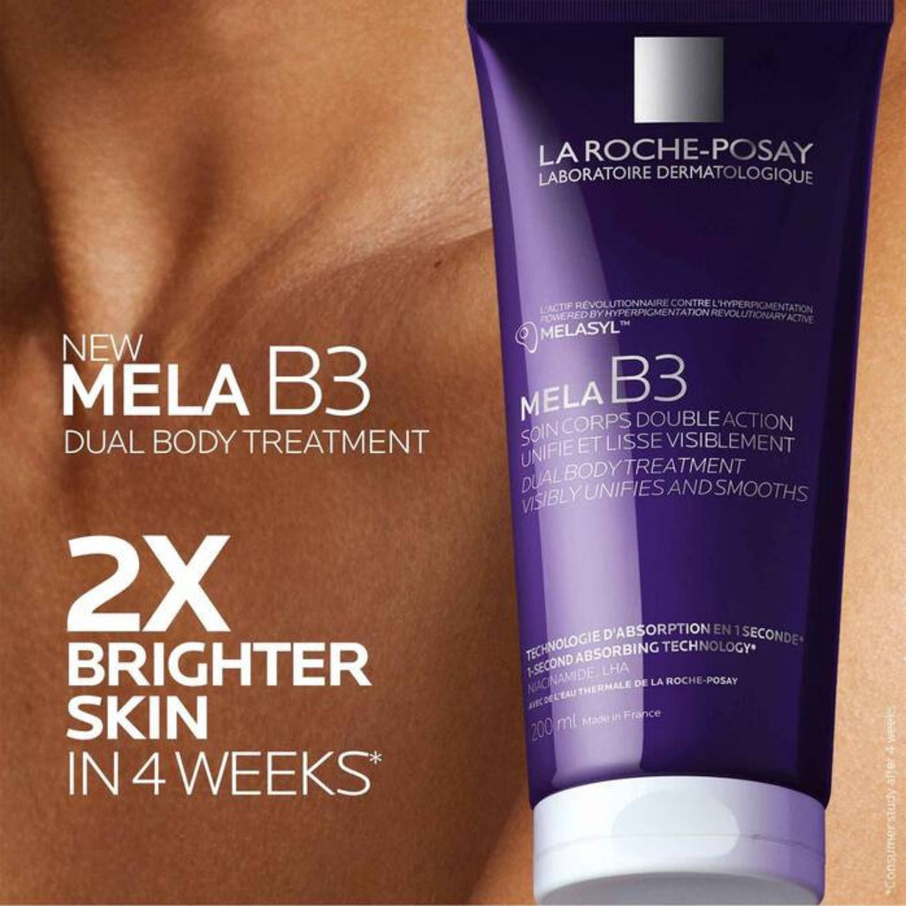 Refect Beauty La Roche-Posay Mela B3 Dual Body Treatment tube for brightening skin and reducing dark spots.
