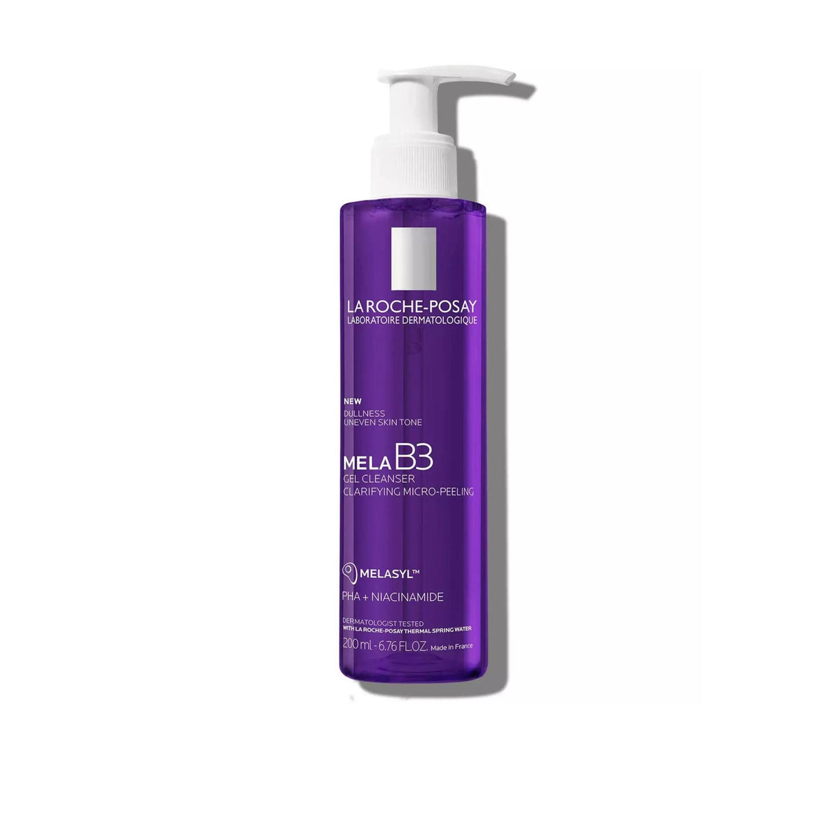 Refect Beauty La Roche-Posay Mela B3 Gel Cleanser in a purple 200ml pump bottle for brightening and exfoliation.