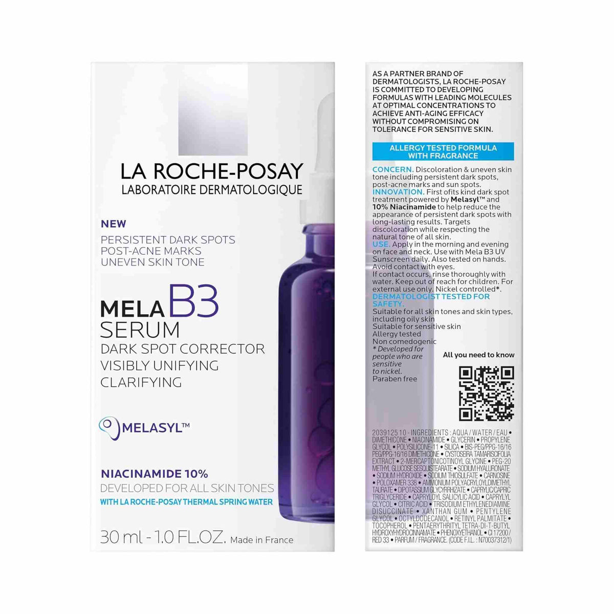 Refect Beauty La Roche-Posay Mela B3 dark spot serum bottle next to its product packaging box.