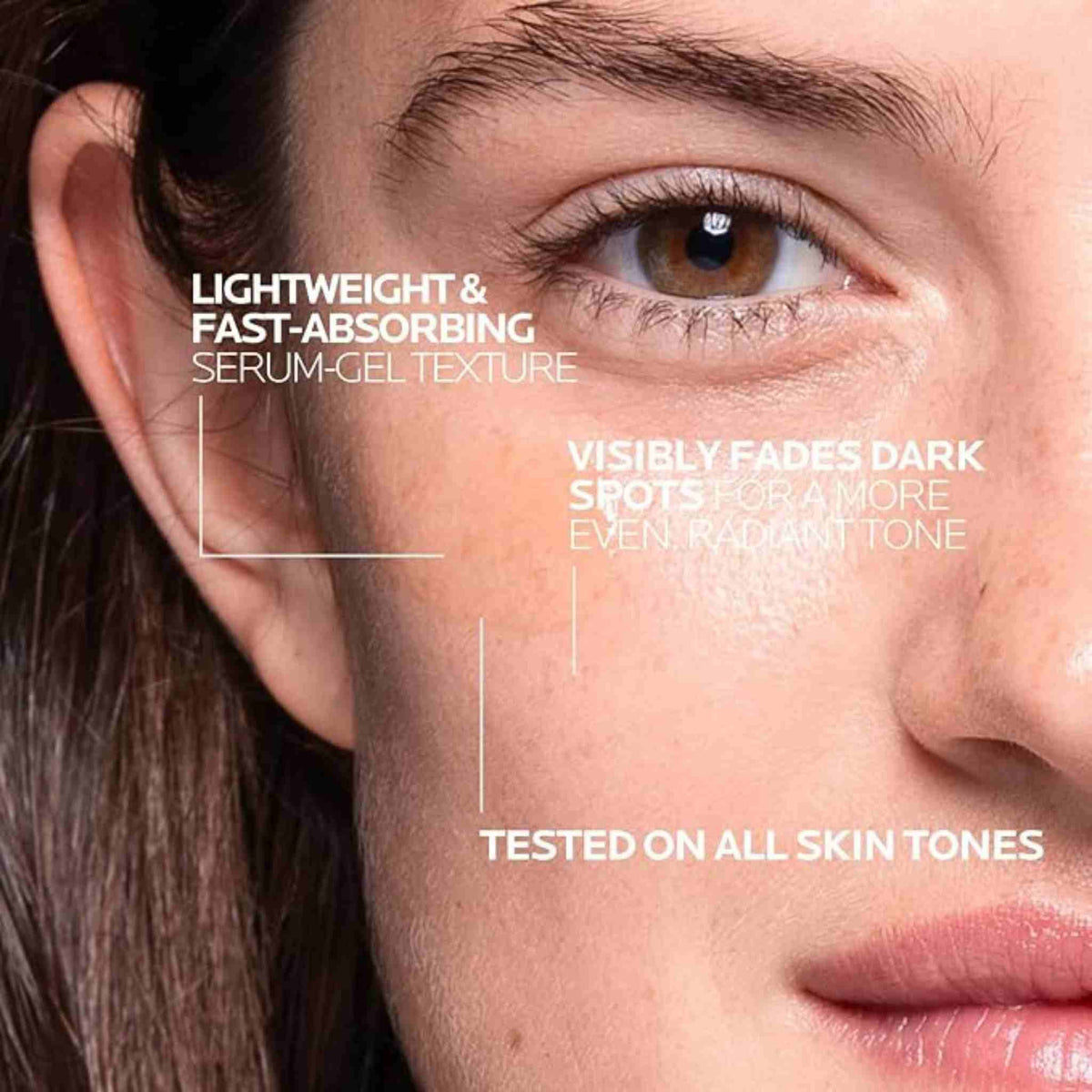 Refect Beauty La Roche-Posay Mela B3 serum applied to a woman's face to target dark spots and even skin tone.