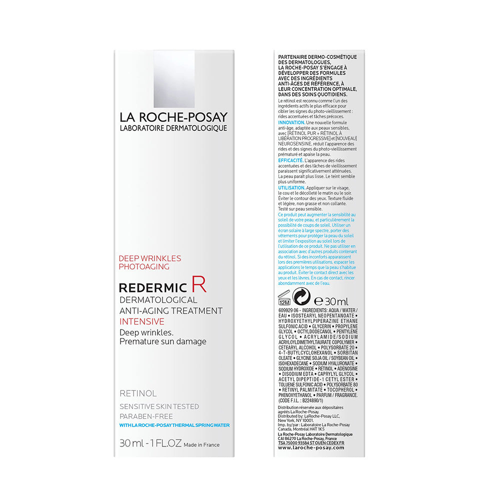 Refect Beauty La Roche Posay Redermic R anti-aging eye cream packaging showing product details and ingredients list.