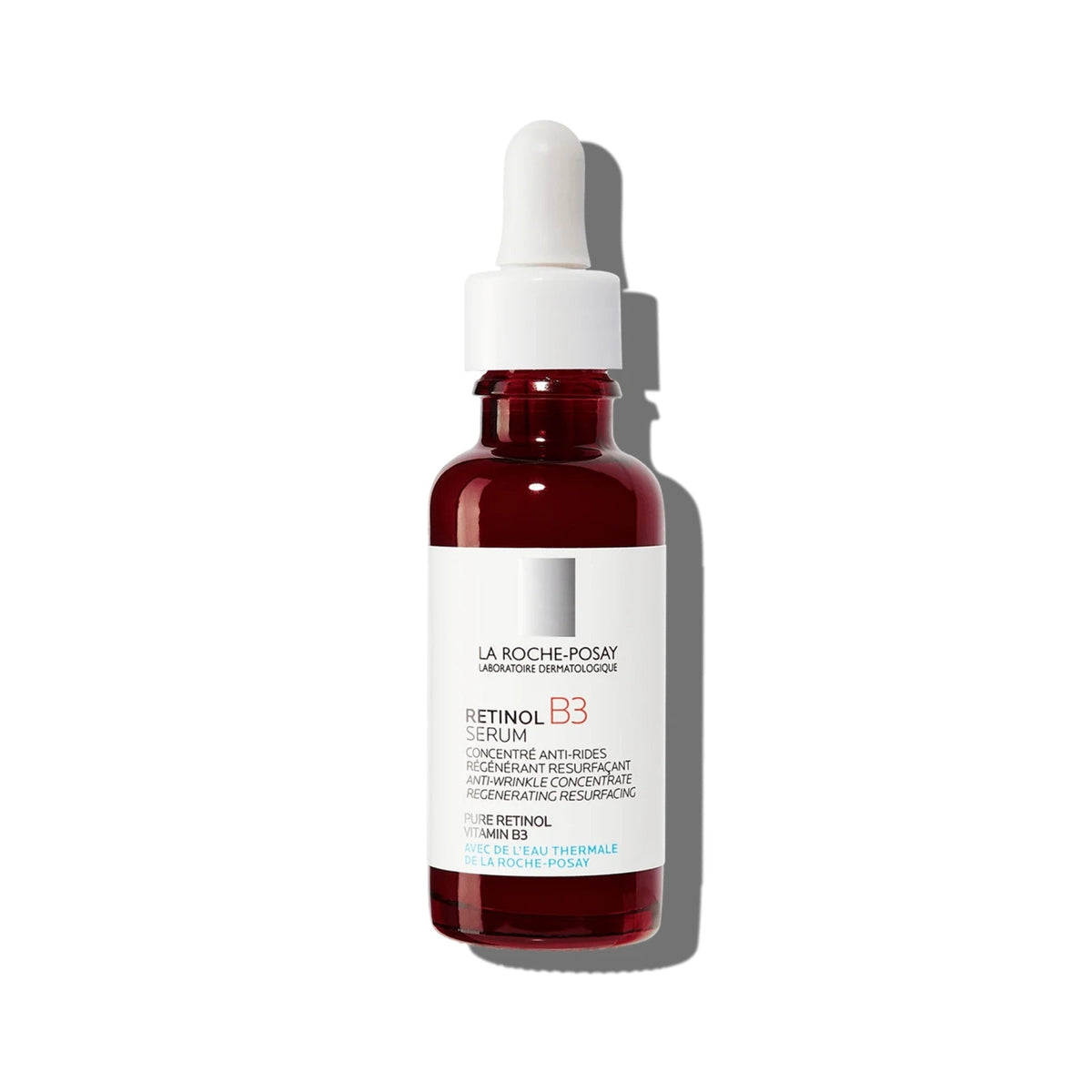 Refect Beauty La Roche-Posay 0.3% Retinol and Vitamin B3 anti-aging serum in a dark red glass dropper bottle.