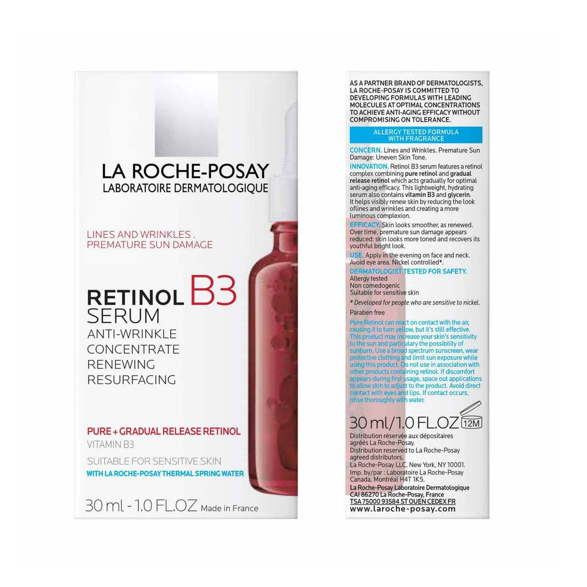 Refect Beauty La Roche-Posay Retinol B3 anti-wrinkle serum bottle and packaging box for sensitive skin