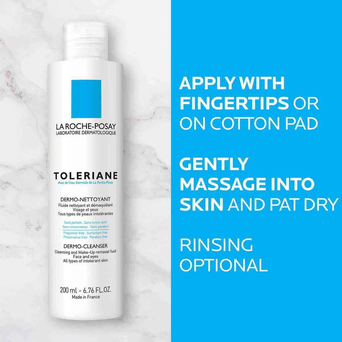 Refect Beauty La Roche-Posay Toleriane Gentle Dermo Cleanser bottle with usage instructions for sensitive skin