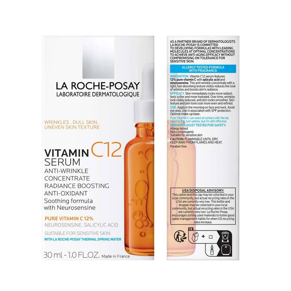 Refect Beauty La Roche-Posay Vitamin C 12 percent anti-aging serum bottle and packaging box for sensitive skin