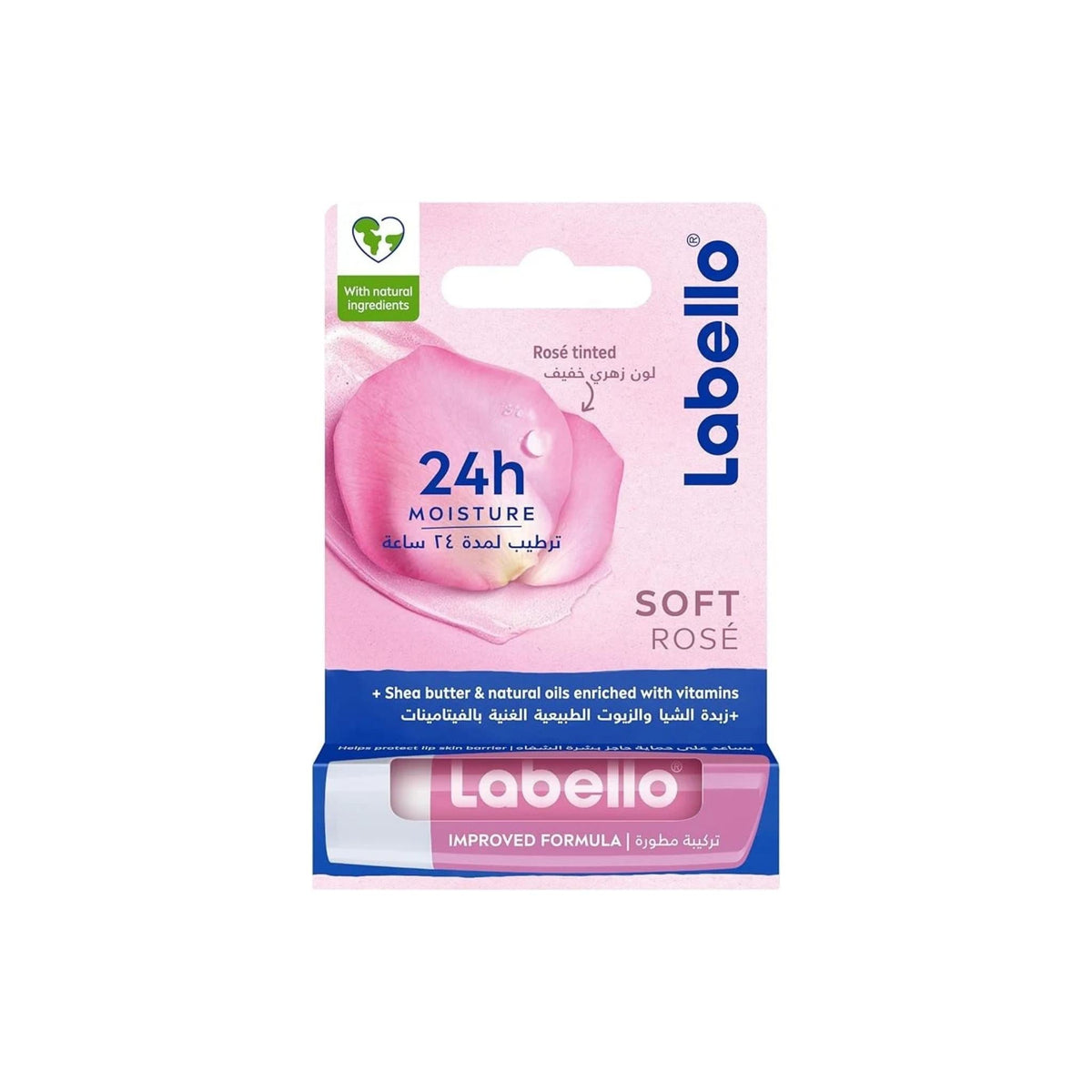 Refect Beauty Labello Soft Rose lip balm in packaging with shea butter and natural oils for 24-hour hydration