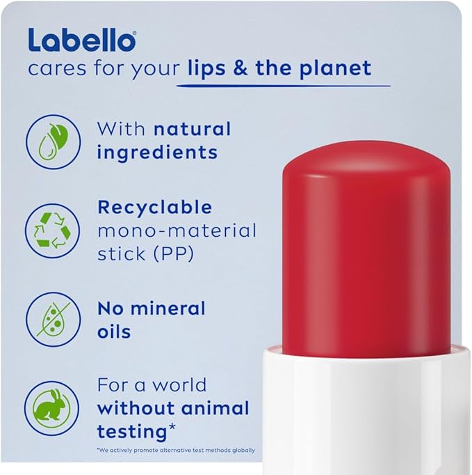 Refect Beauty Labello Strawberry Shine lip balm stick with natural ingredients and recyclable packaging