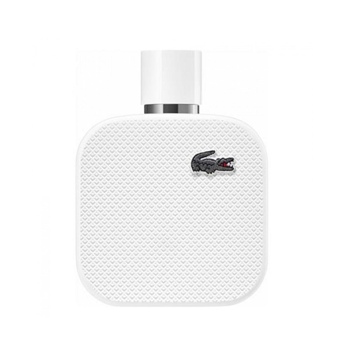 Refect Beauty Lacoste L.12.12 Blanc Eau de Parfum bottle with white textured polo shirt pattern and crocodile logo