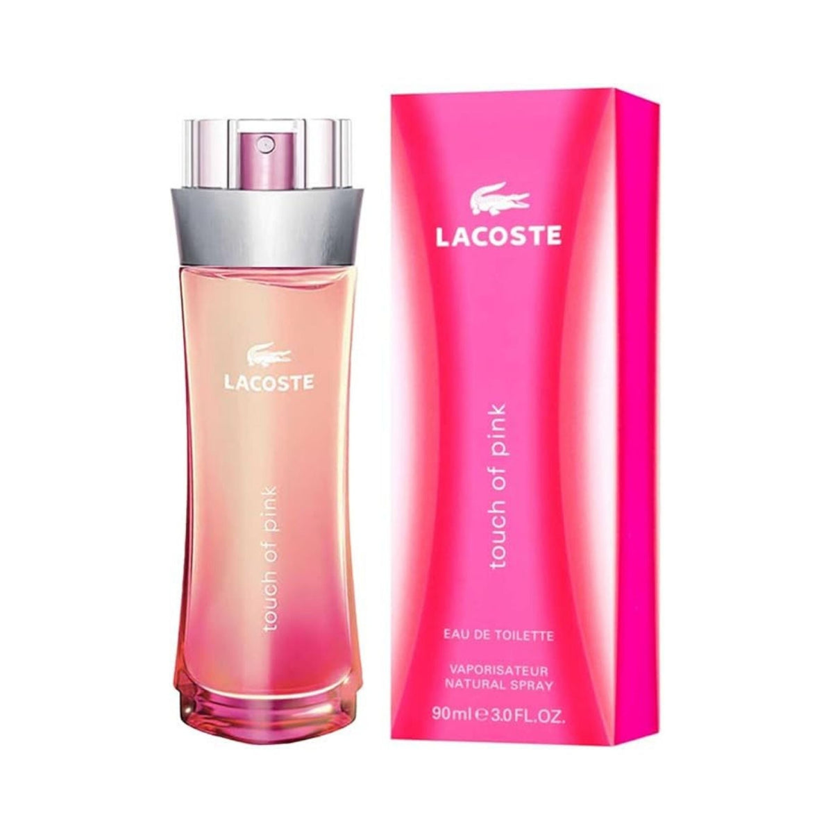 Refect Beauty Lacoste Touch of Pink Eau de Toilette perfume bottle and vibrant pink packaging box