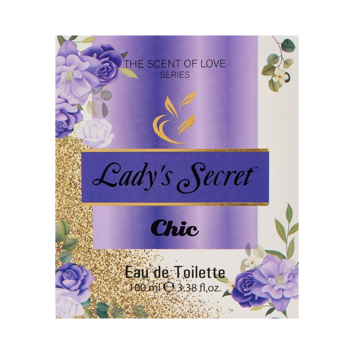 Refect Beauty Lady's Secret Chic Eau de Toilette perfume bottle featuring purple floral and gold glitter accents
