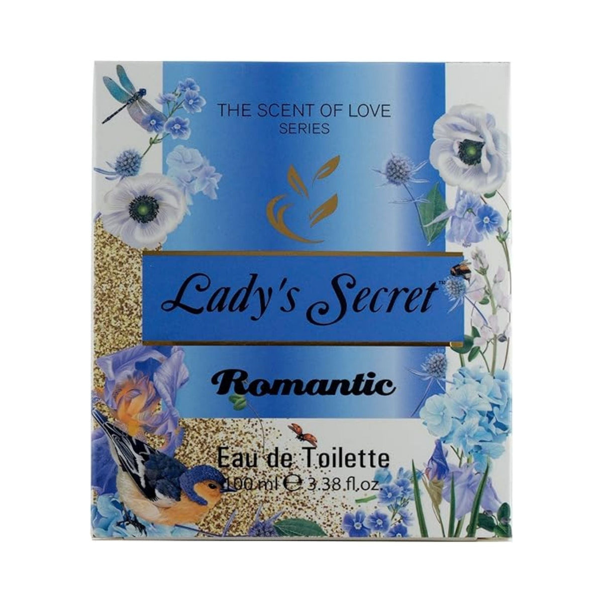 Refect Beauty Lady's Secret Romantic floral fruity eau de toilette perfume box with blue and gold floral design