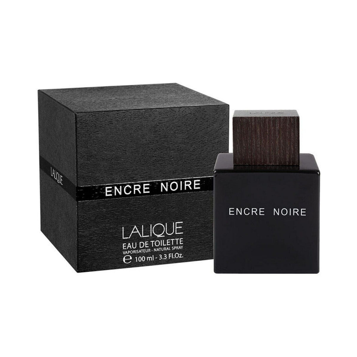 Refect Beauty Lalique Encre Noire eau de toilette bottle and black textured box for men