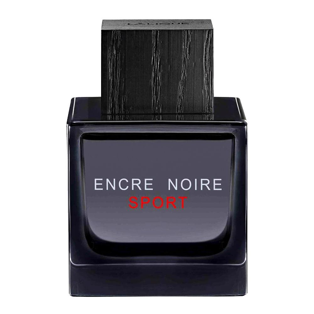 Refect Beauty Lalique Encre Noire Sport eau de toilette in a sleek black glass bottle with a textured wooden cap.