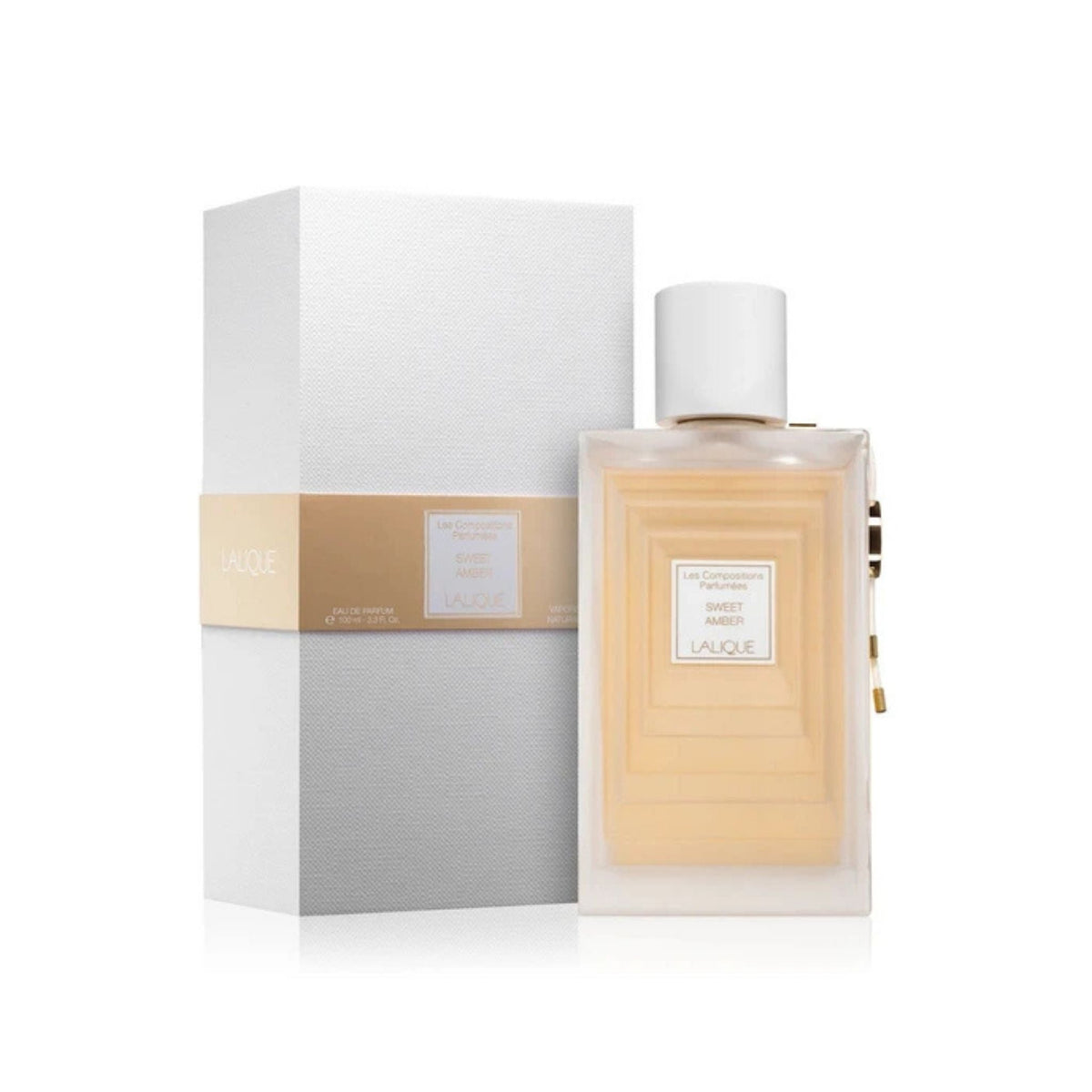 Refect Beauty Lalique Les Compositions Parfumées Sweet Amber Eau de Parfum bottle and white textured gift box
