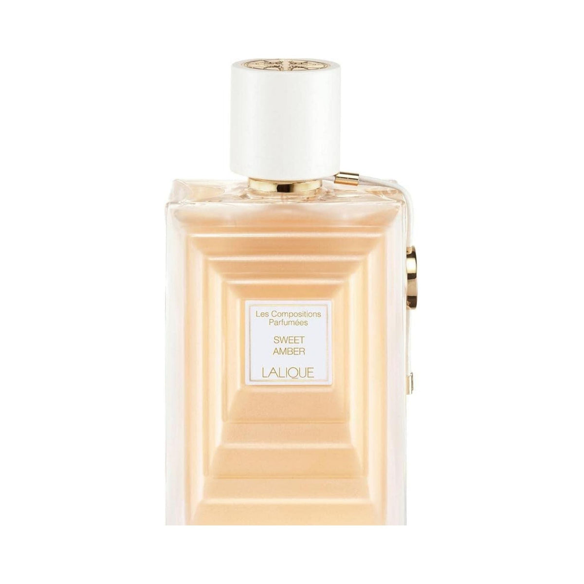 Refect Beauty Lalique Les Compositions Parfumées Sweet Amber perfume bottle with elegant gold and white design