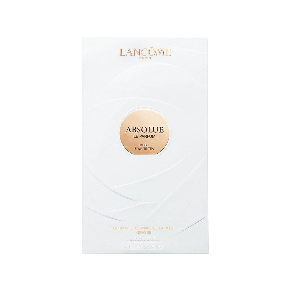 Refect Beauty Lancôme Absolue Le Parfum Musk & White Tea fragrance box with elegant white embossed floral design