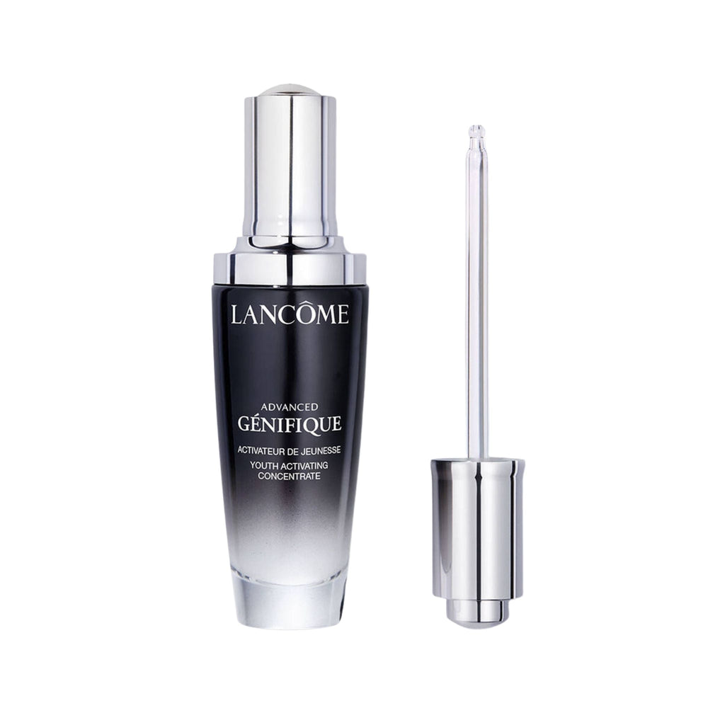 Refect Beauty Lancôme Advanced Génifique youth activating serum in a black and silver glass bottle with dropper
